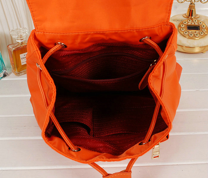 2014 Prada nylon drawstring backpack bag BZ1562 orange - Click Image to Close